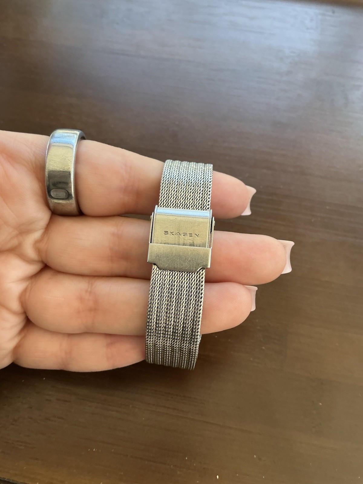 Skagen Quartz Rectangle Wristwatch Silver Mesh Band Silver Dial Dress Formal