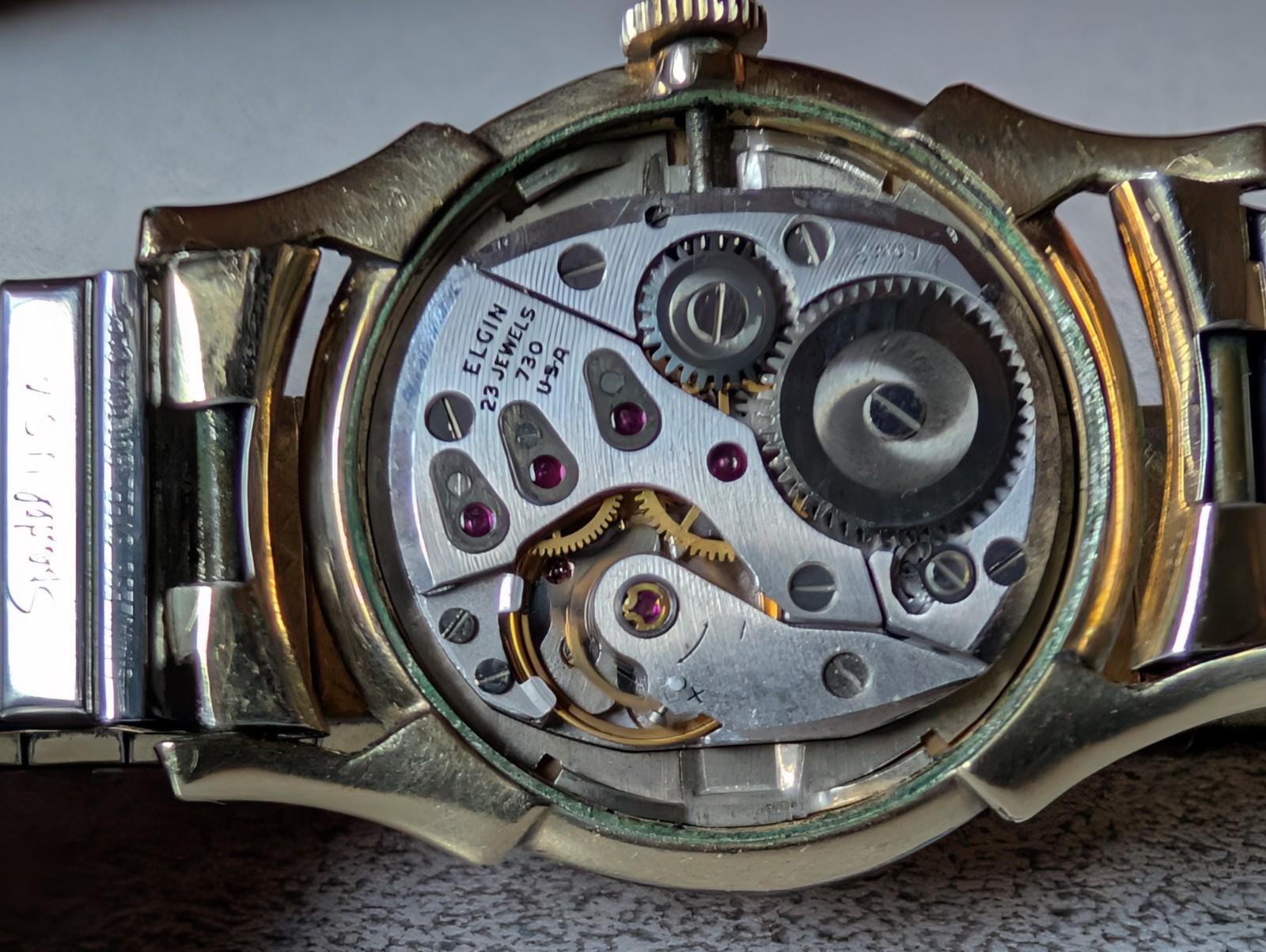 DEFECTIVE c1950 UNIQUE 23J ELGIN FUTURA MYSTERY DIAL WATCHINOUT BOX PAPE G3D