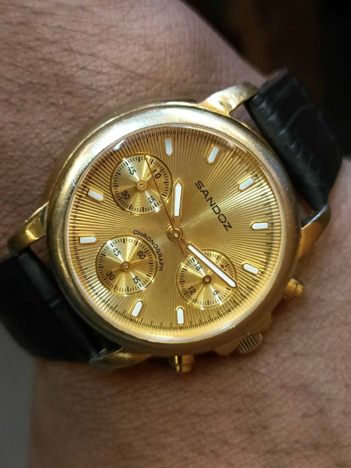 SANDOZ CHRONOGRAPH QUARTZ GOLD DIAL 89410 MEN’S WORKING CONDITION