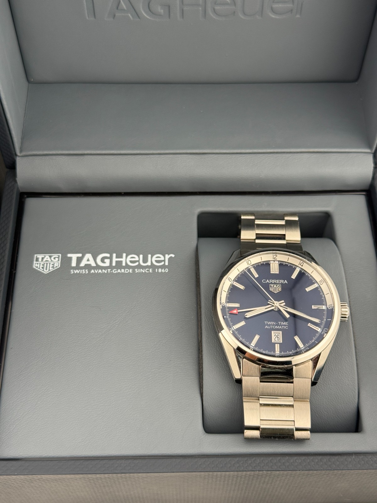 TAG Heuer Carrera Calibre 7 Twin Time Blue Sunray Dial Mens 41mm Watch