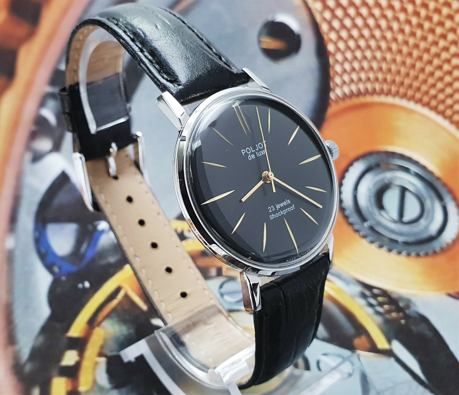 Vintage Watch Poljot De Luxe ULTRA SLIM Black Dial Dress Men’s WristWatch USSR