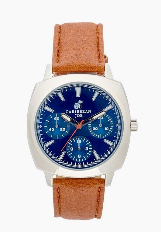 Caribbean Joe Men’s SilverTone Four Dial Watch Faux Leather Strap CJ1728SLKO NWT