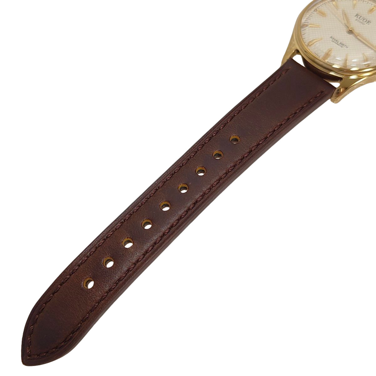 KUOE Kyoto Royal Smith 90-006 Ivory Waffle Dial Watch New Brown Leather Band JP