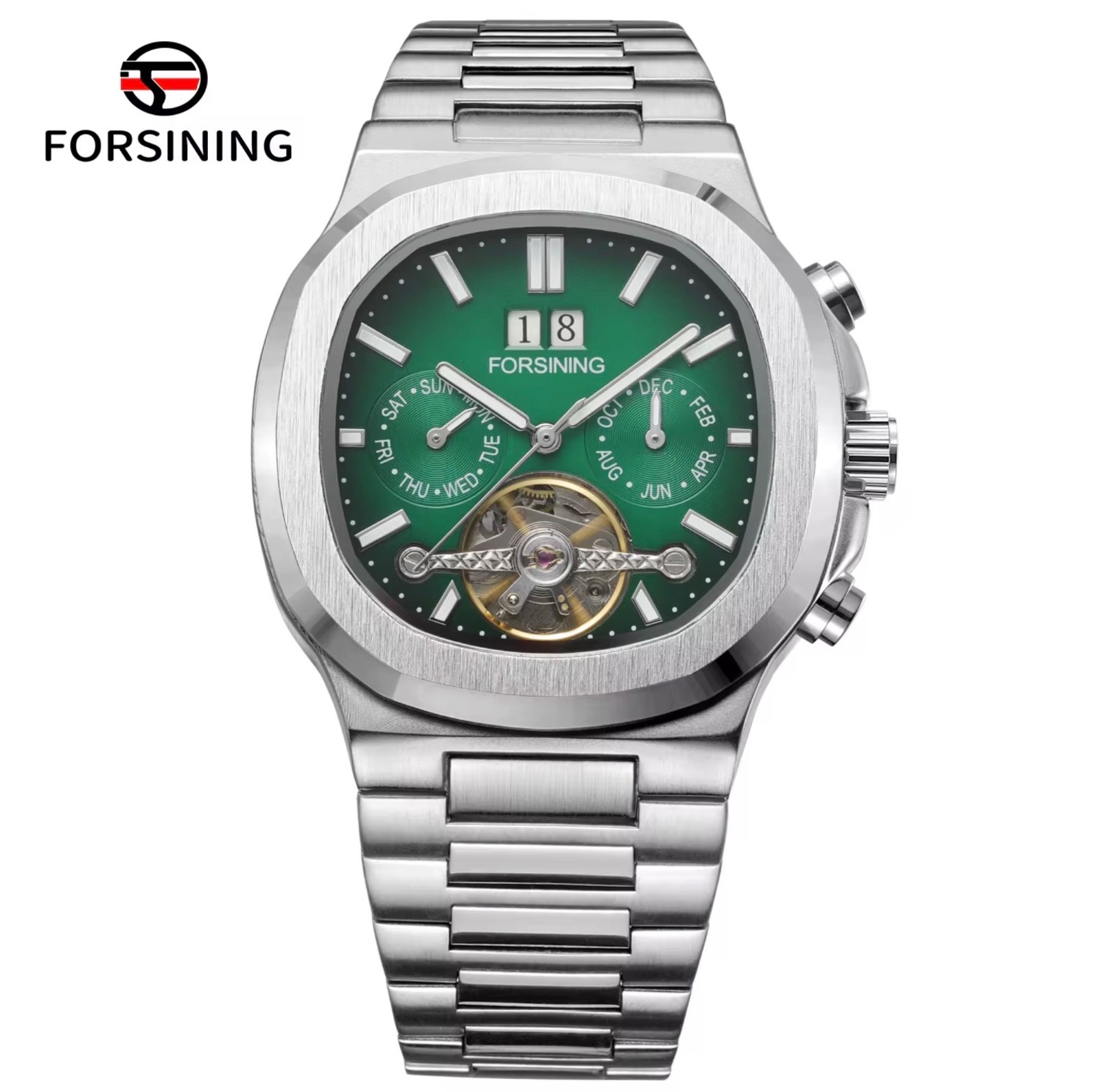 FORSINING Brand Tourbillon Men’s Automatic Mechanical Stainless Steel Band Watch