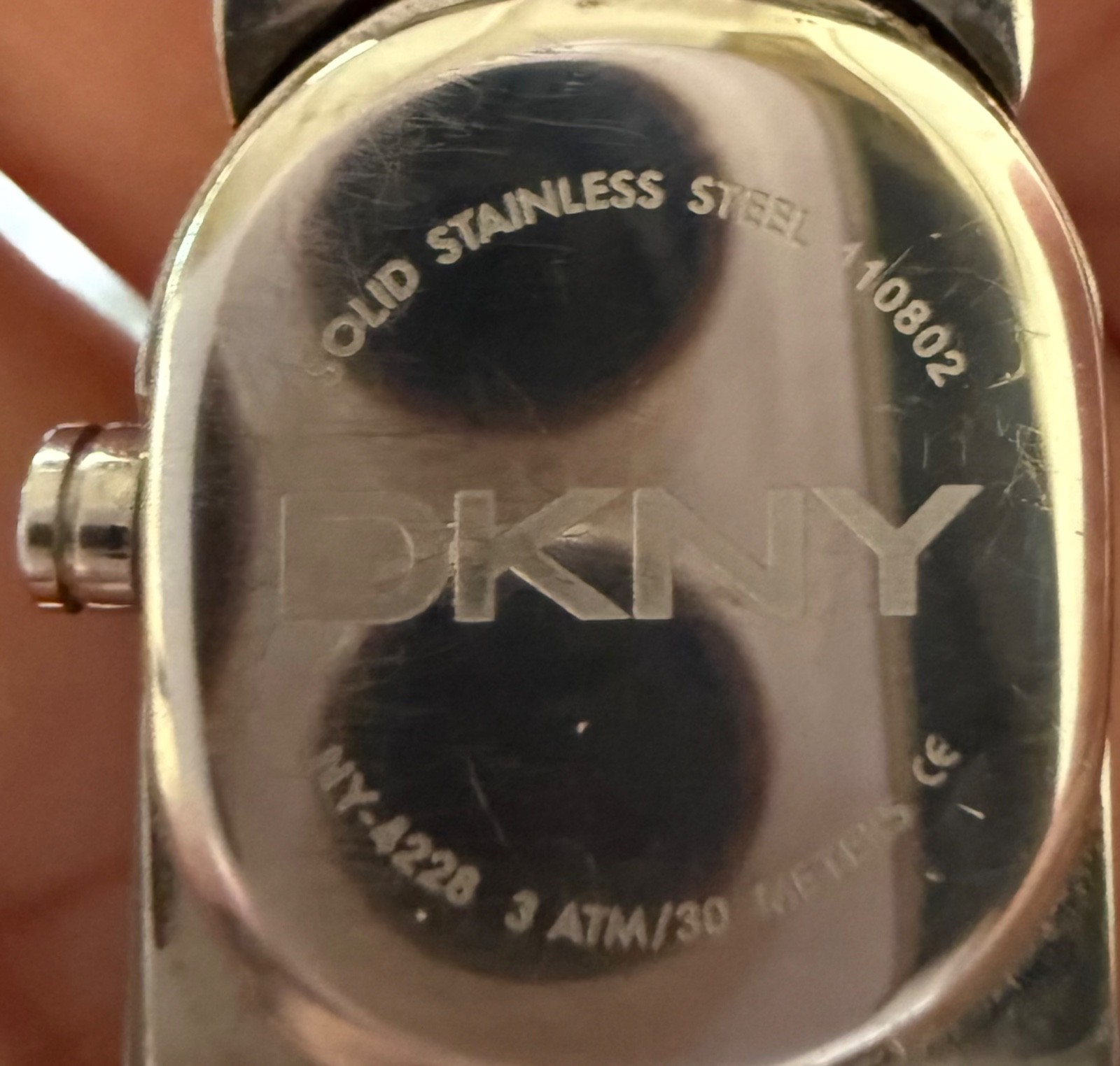 Vintage DKNY Crystal Pave D Logo Link Bracelet Watch Stainless Steel As Is