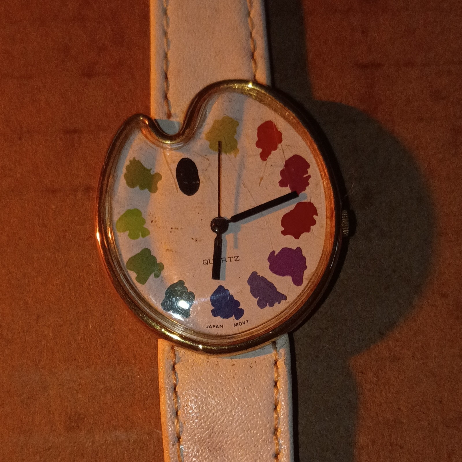 Quartz Women’s Analog Watch Gold-Tone Case White/Multicolor Dial White Leather