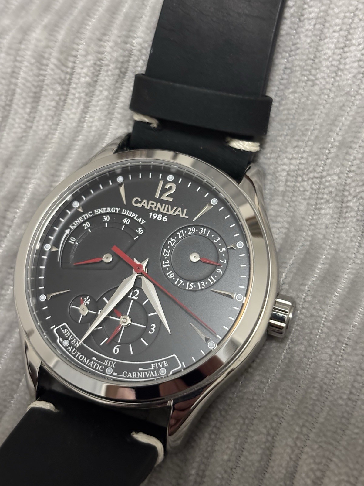 Carnival Men Mechanical Automatic Watch Energy Display Date Two Time zone