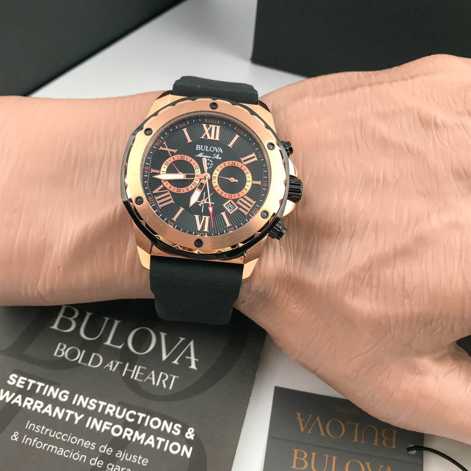 Bulova Marine Star 98B104 Black Dial Silicone Strap Chronograph Men’s Watch 44mm