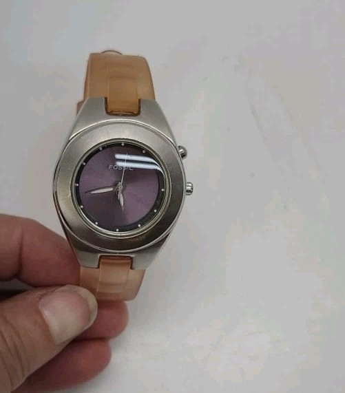 Vtg Fossil Blue Watch AM 3609 Color Changing Dial Purple Green New Battery Works
