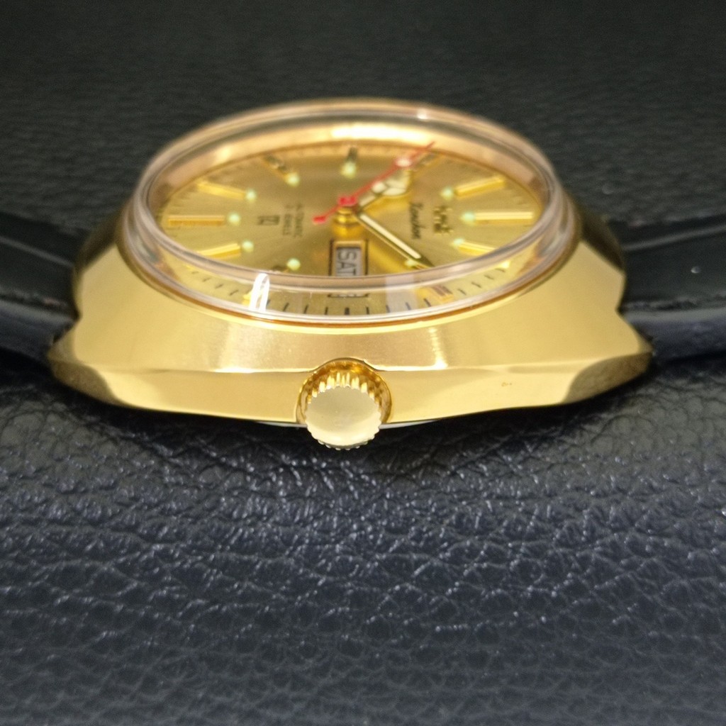 VINTAGE HMT KANCHAN 6501 AUTOMATIC INDIAN MENS GOLDEN COLOR DIAL WATCH a440939-1