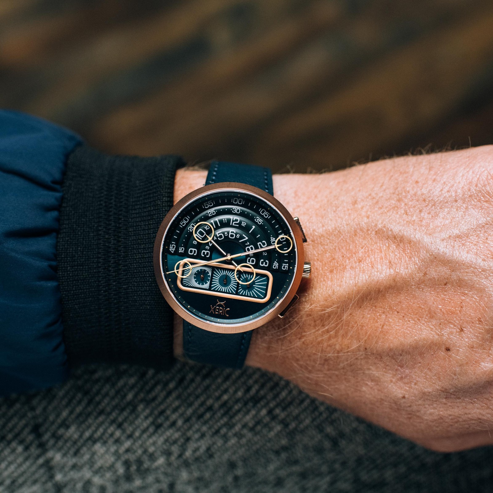 Xeric Halograph II Chrono Rose Gold Indigo Watch – Brand New