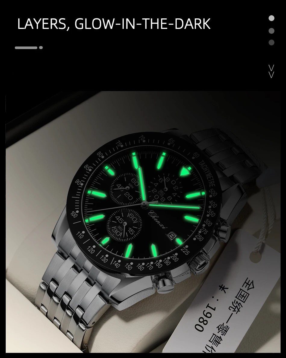 CHENXI Men Watch Chronograph Wristwatch with Six-hands Luminous Calendar Watches