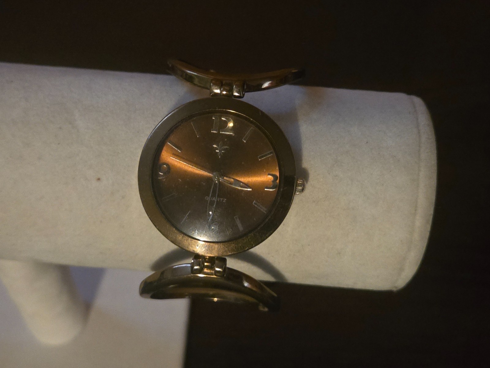 Working Bronze Tone Open Circle Bracelet Watch Brown Dial Quartz USA Movement