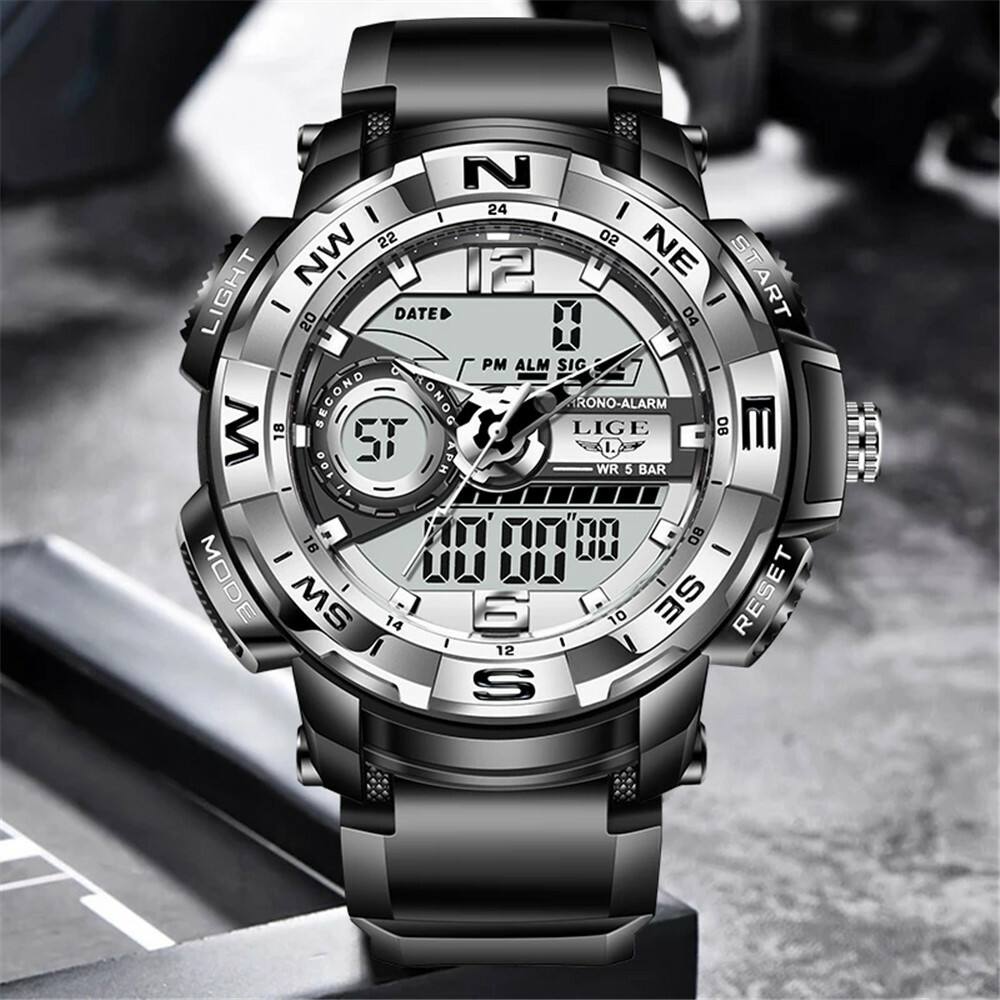 LIGE Men Military Watch Top Brand Sport Digital Wristwatch LED Display Stopwatch