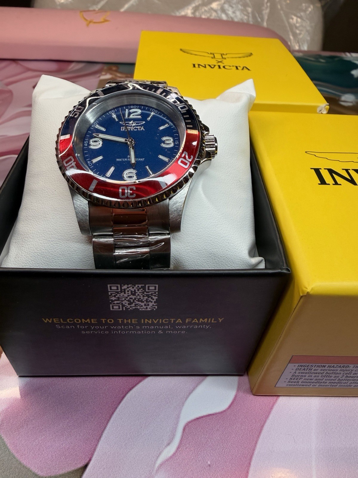 Invicta Men’s Diver Quartz Blue Dial Red/Blue Bezel Steel Bracelet w/ Box