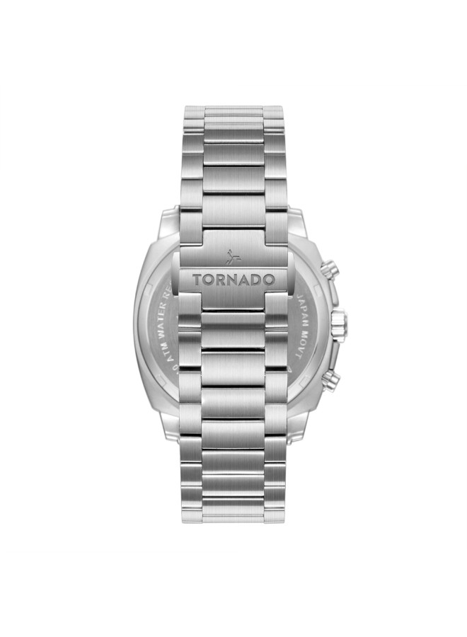 Tornado Men’s Chronograph Watch | White Dial, Silver Band, 42mm, 100 m (10 ATM)