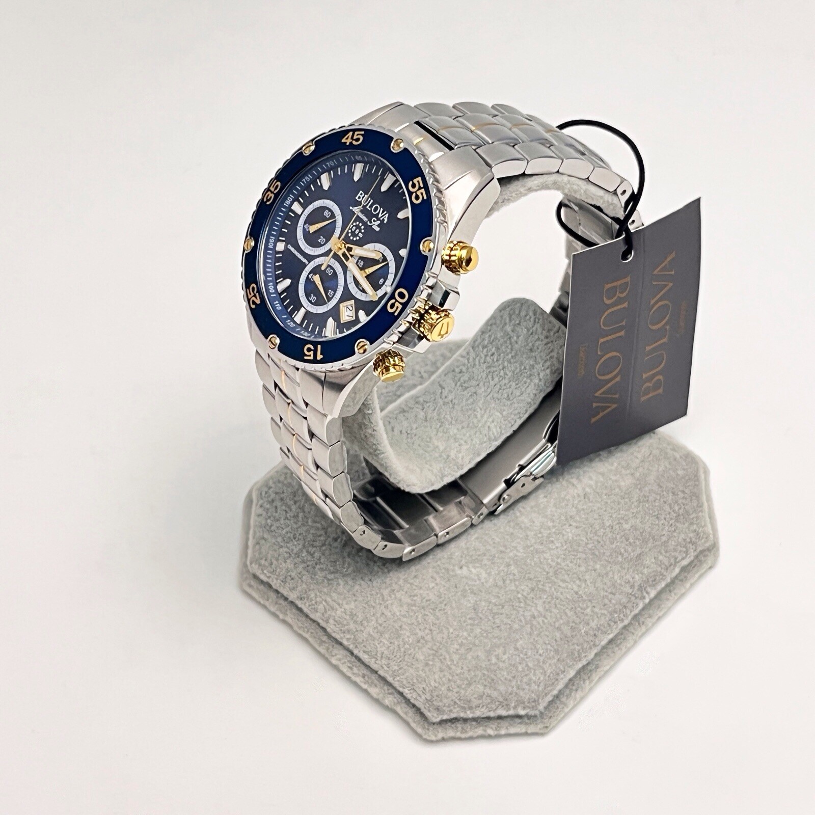 Bulova Marine Star 98B400 Blue Dial Stainless Steel Chronograph Men’s Watch New