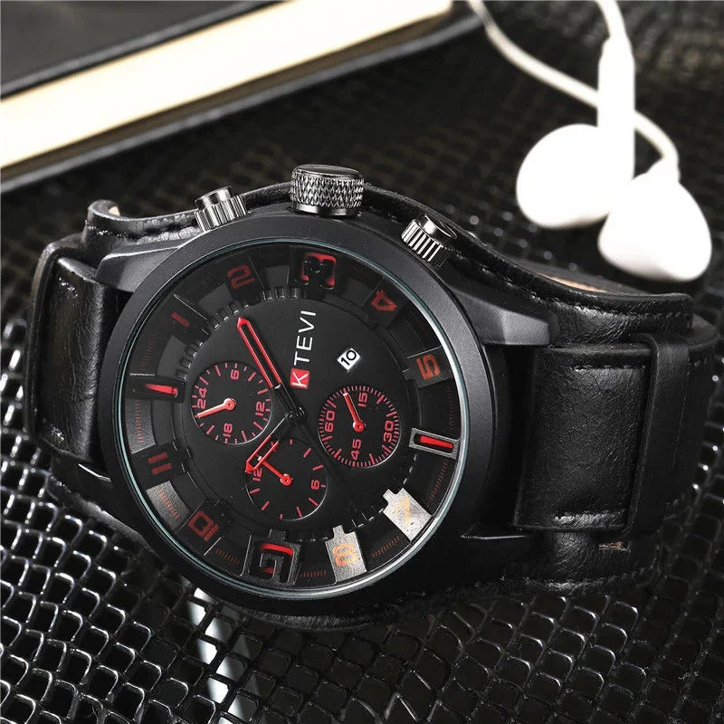 Men’s Watch PU Leather Strap Date Military Style Wristwatch