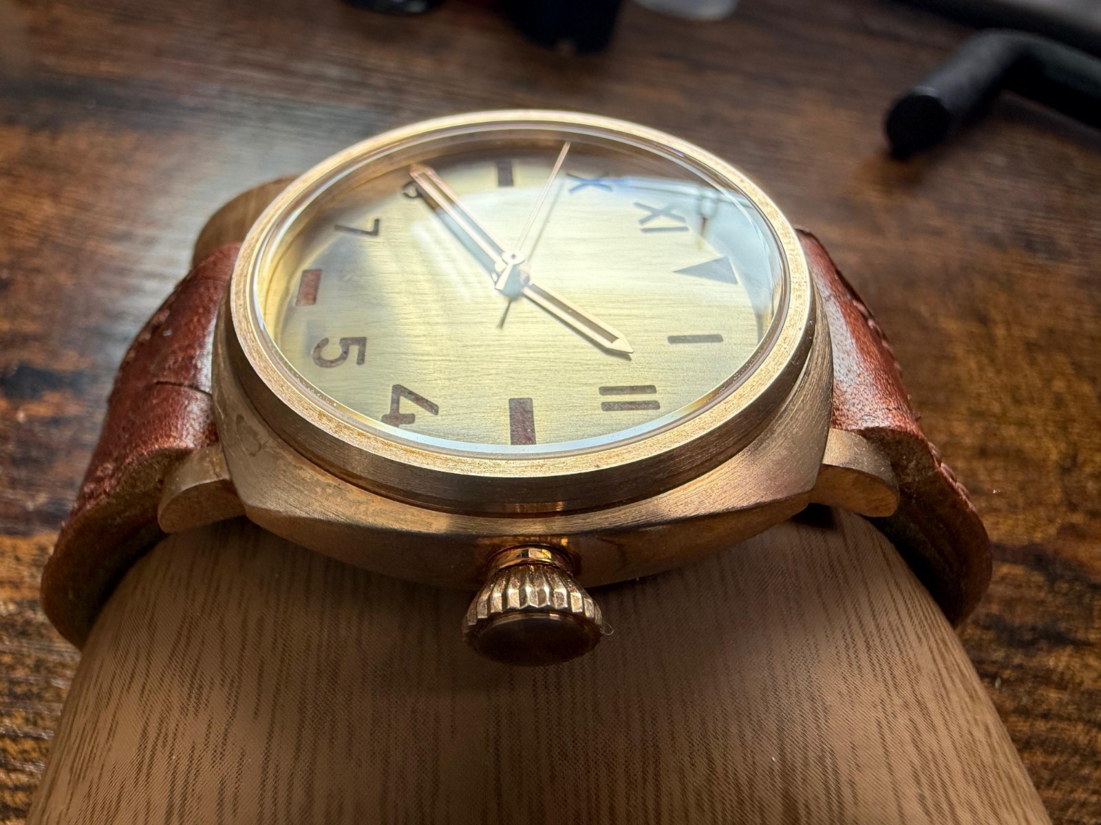 Bespoke bronze built Watch Nh35 Automatic Movement Handmade strap