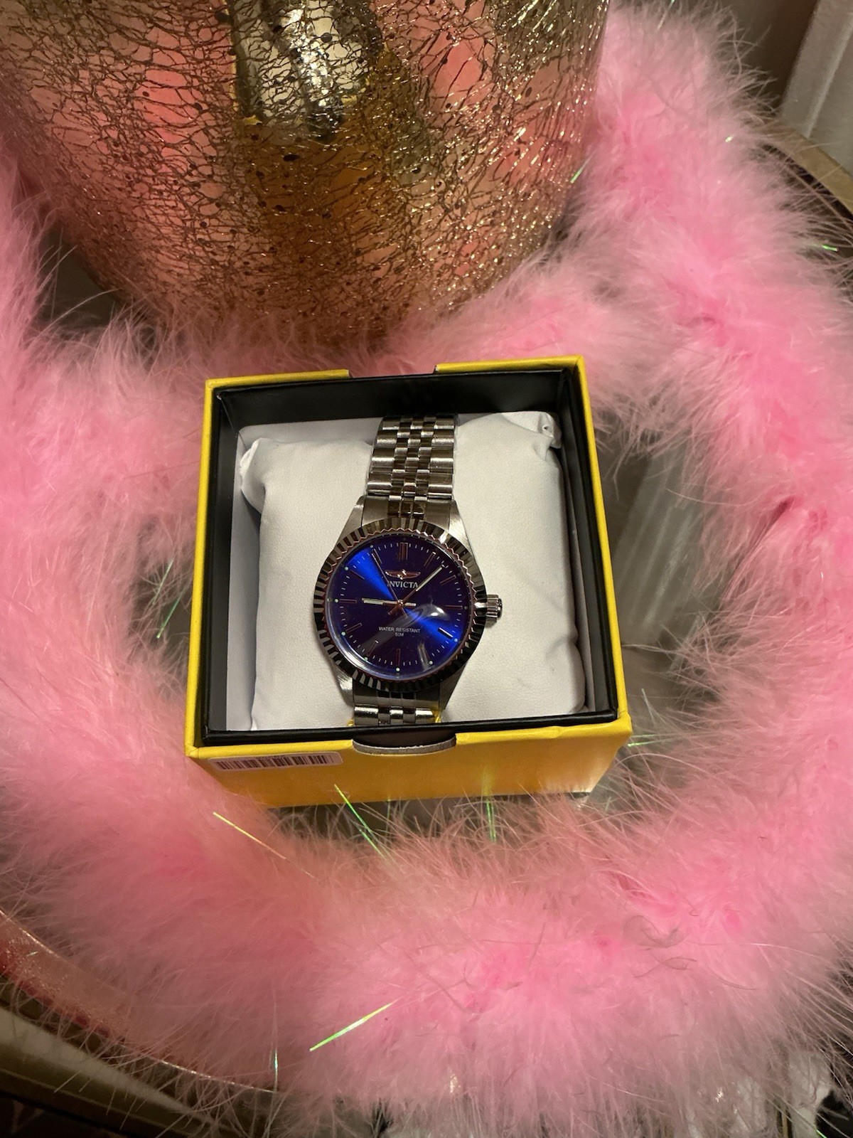 Invicta Silver-Tone Stainless Steel Wristwatch Blue Dial Stick Indexes in Box