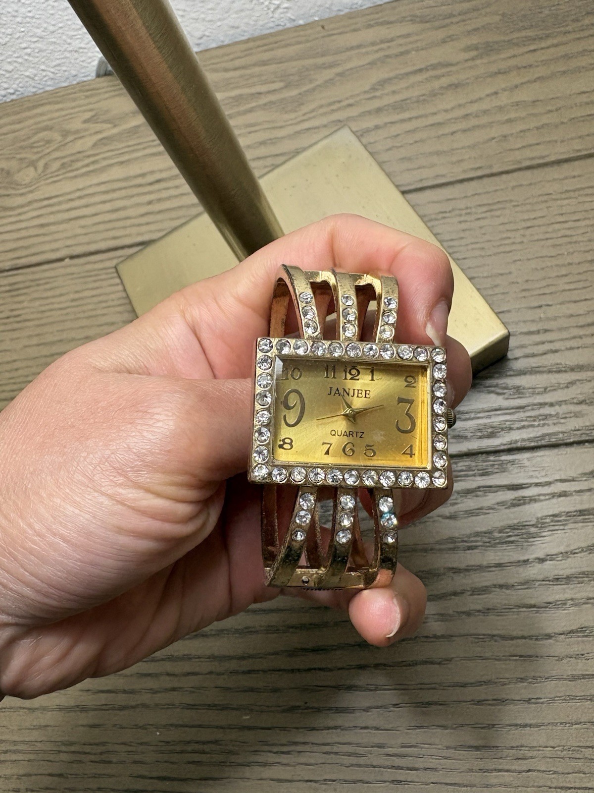 Gold tone rhinestone watch with adjustable bangle #bling #watch