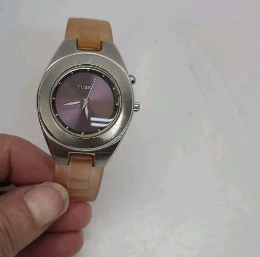 Vtg Fossil Blue Watch AM 3609 Color Changing Dial Purple Green New Battery Works