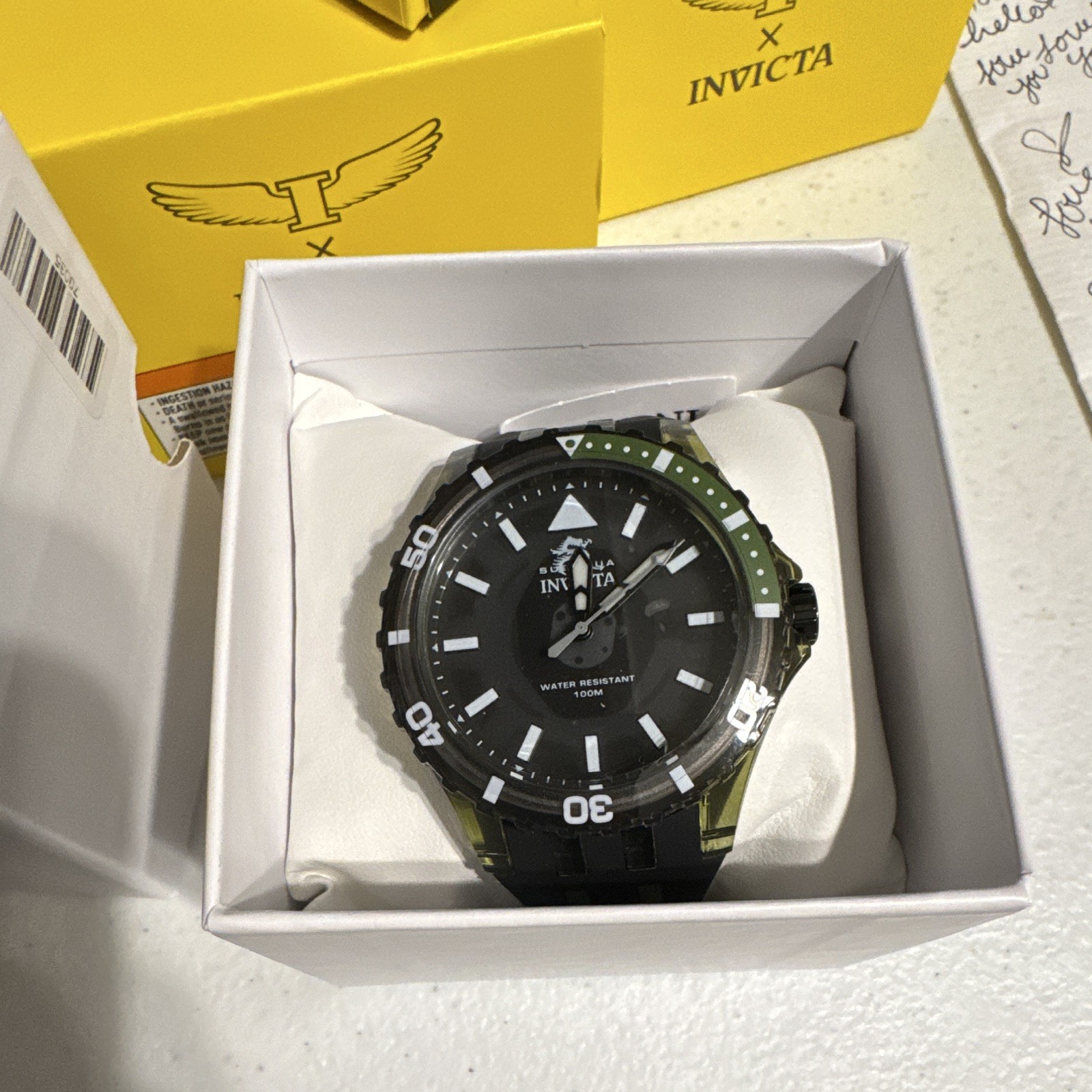 Invicta Subaqua Men’s Quartz Diver Watch 100m Black/Green Silicone Strap Box