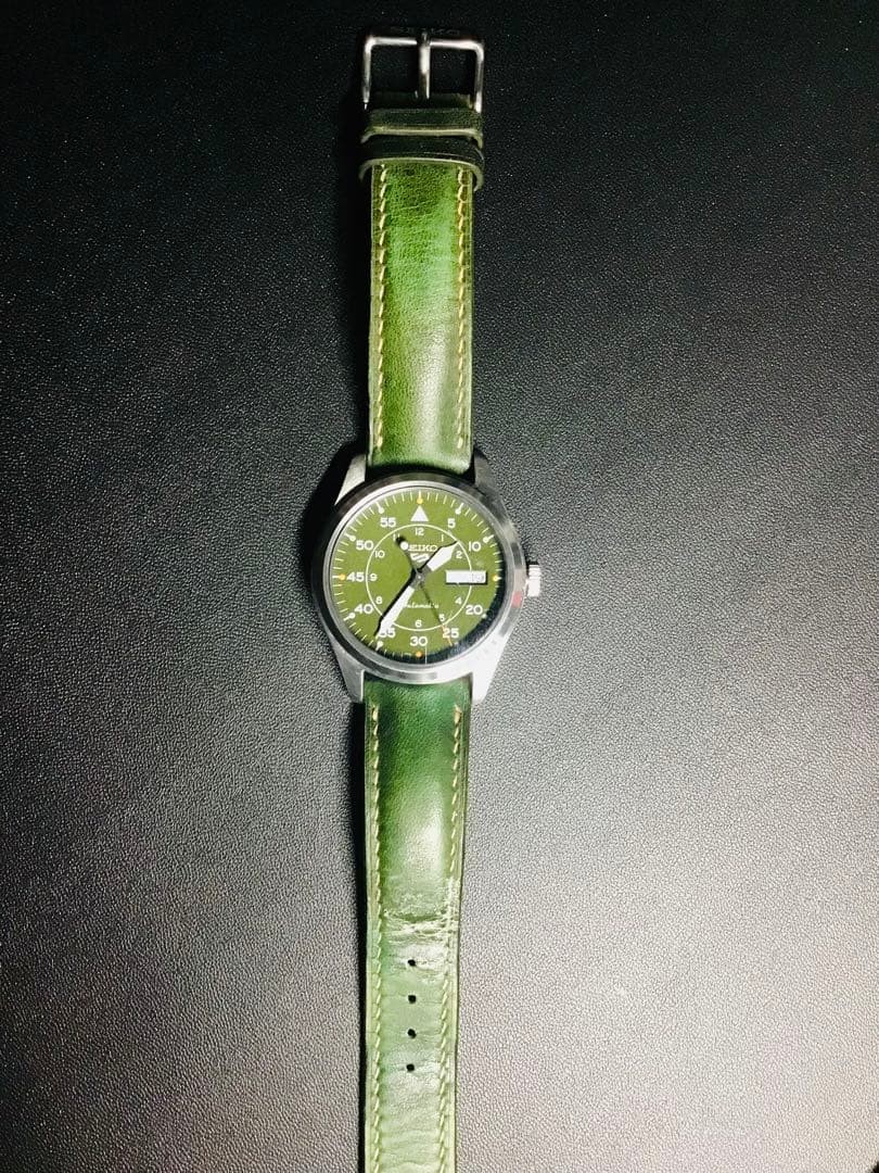 SEIKO 5 Automatic SNK805 Green Dial Leather Strap Model From Japan