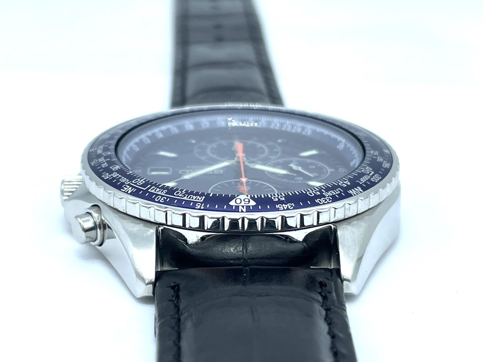 SEIKO Flight master Men’s Chronograph Watch Blue Dial New Band Battery 7T92-0CF0