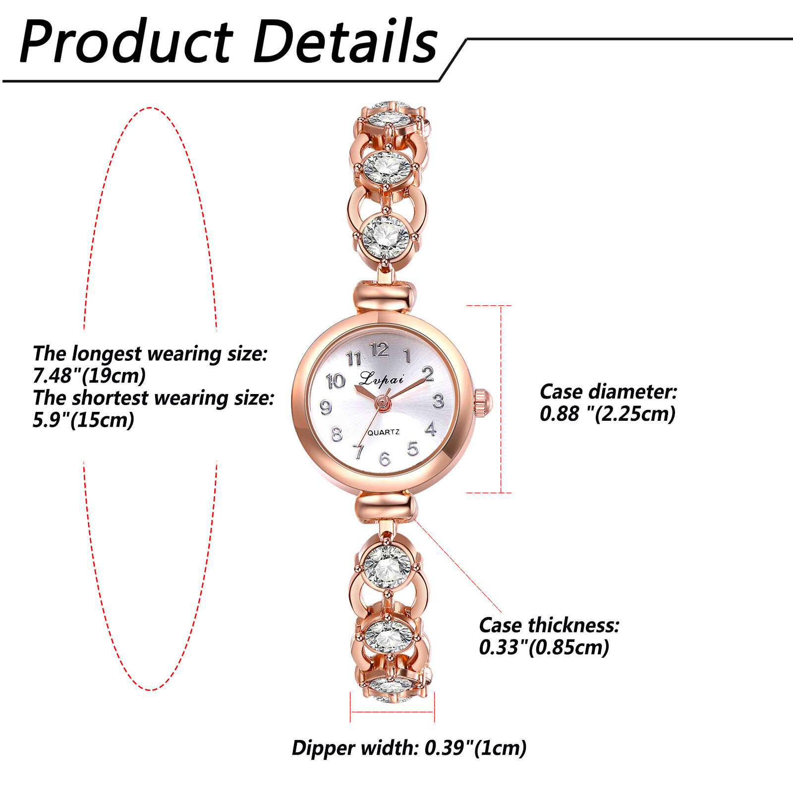 Womens Girls Slim Diamond Bracelet Watch Simple Round Quartz Analog Dress Watch