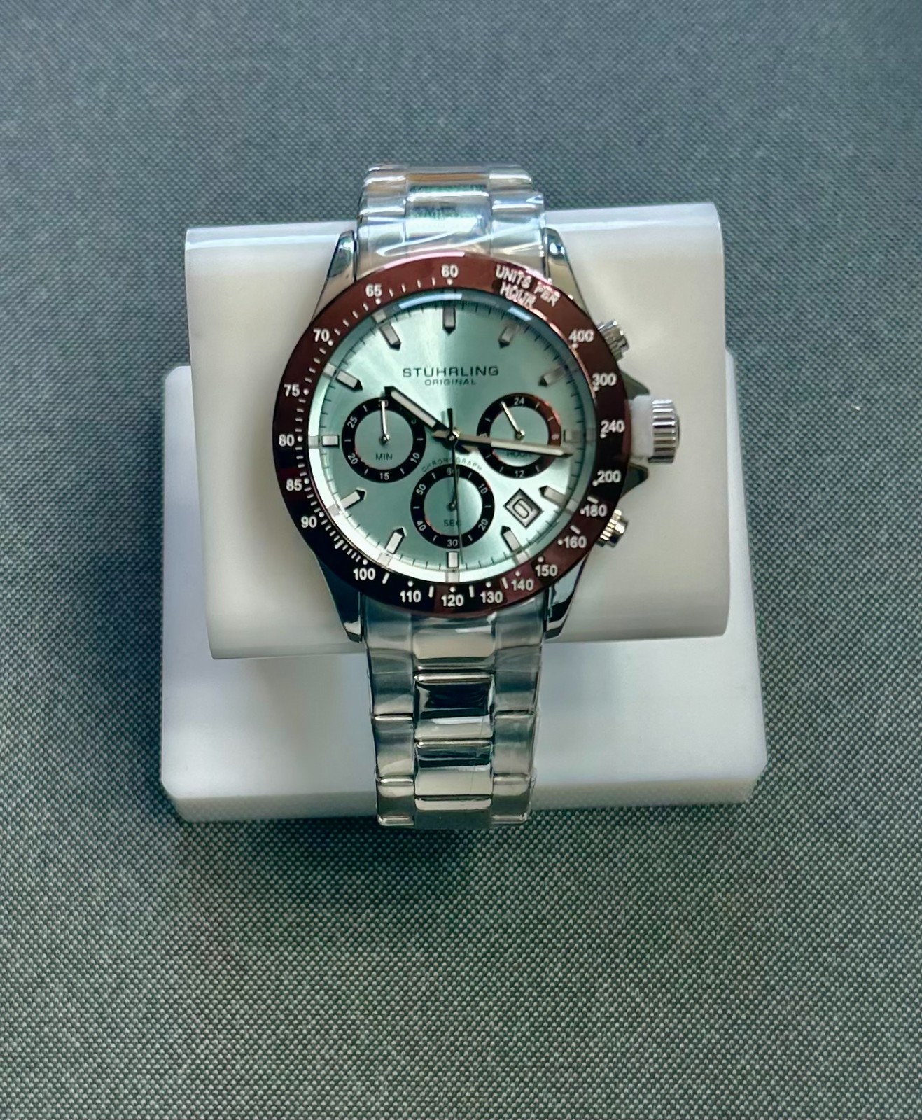 Stuhrling 3960 Ultima ChronoGraph, Ice Blue Dial, With Brown Bezel!! Brand New