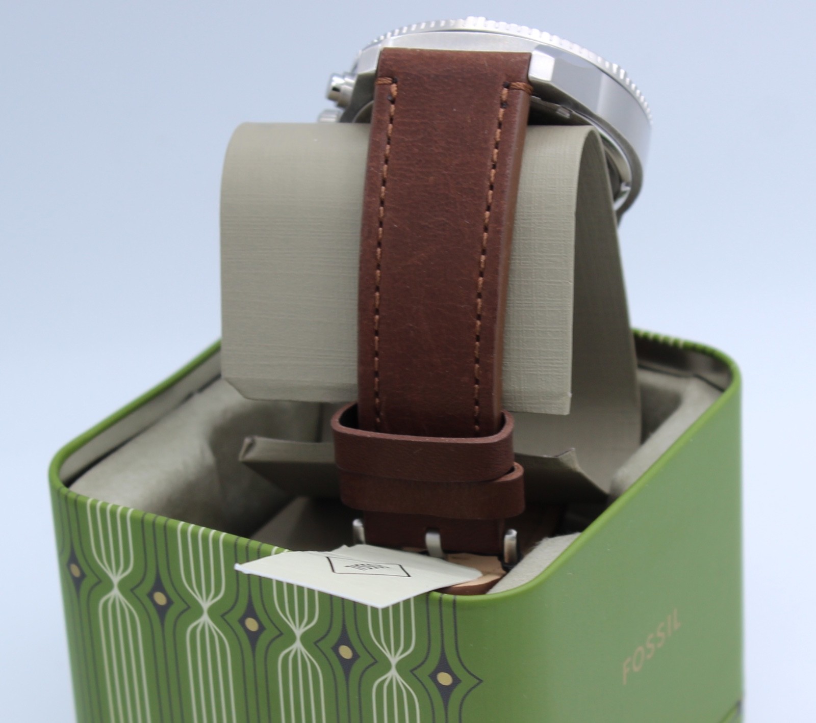 Fossil Brox Silver Blue Chronograph Brown Leather BQ2799 Men Watch
