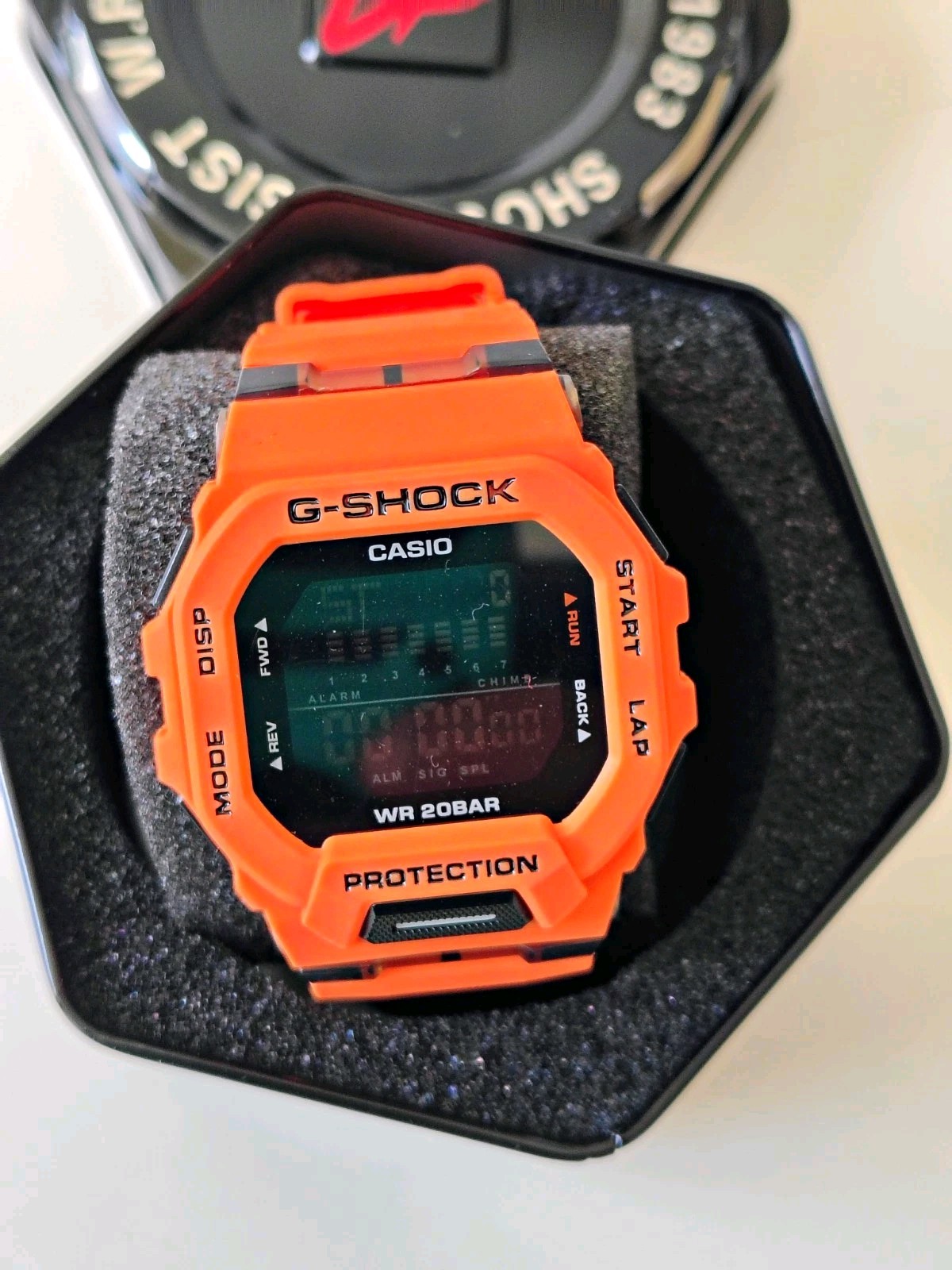 Casio G-SHOCK GBD Digital Orange Resin Watch 200m Quartz Alarm Chrono w/ Tin