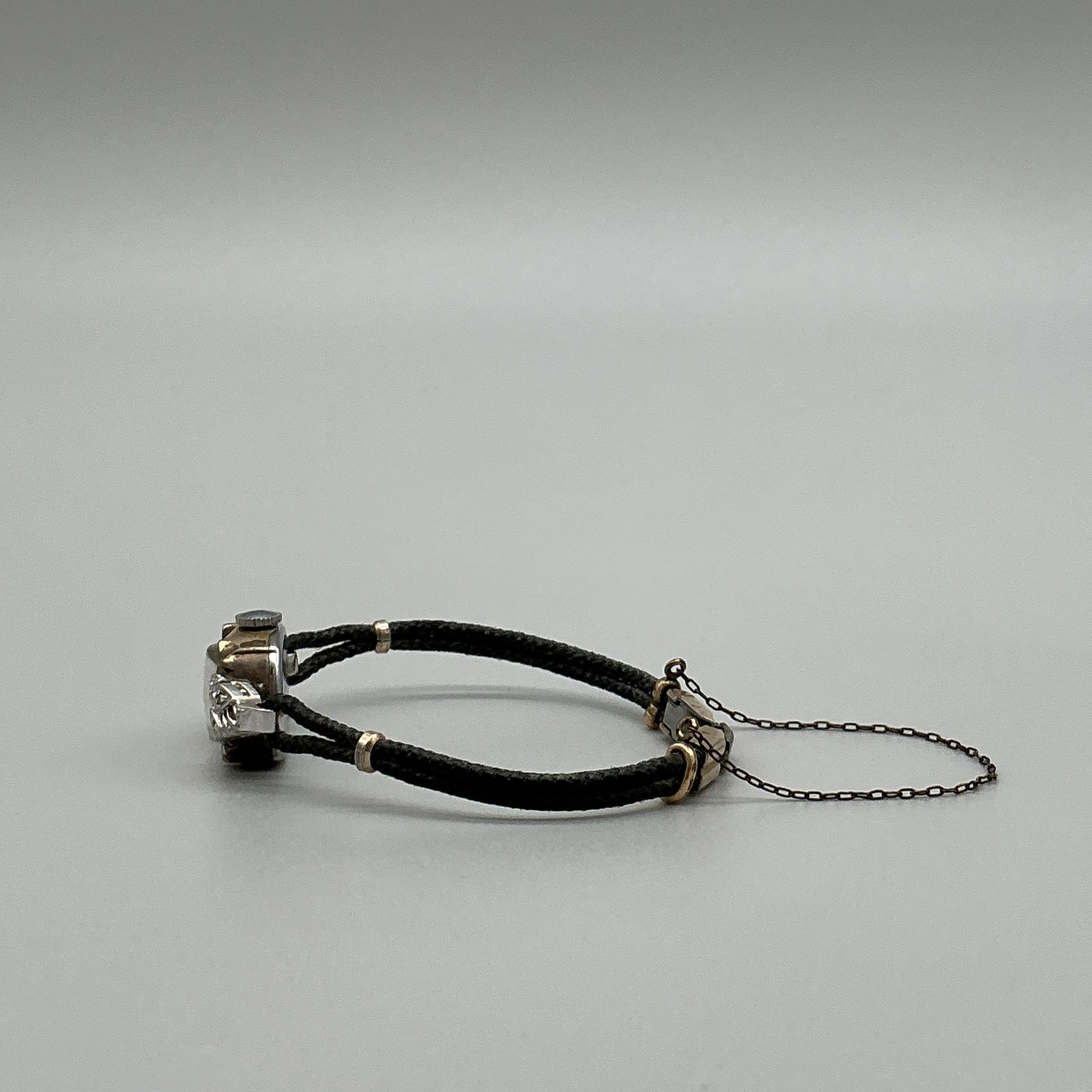 Vintage Elgin Womens Watch 14mm 10K RGP 1957 Diamond Black Cord Manual 5.75″