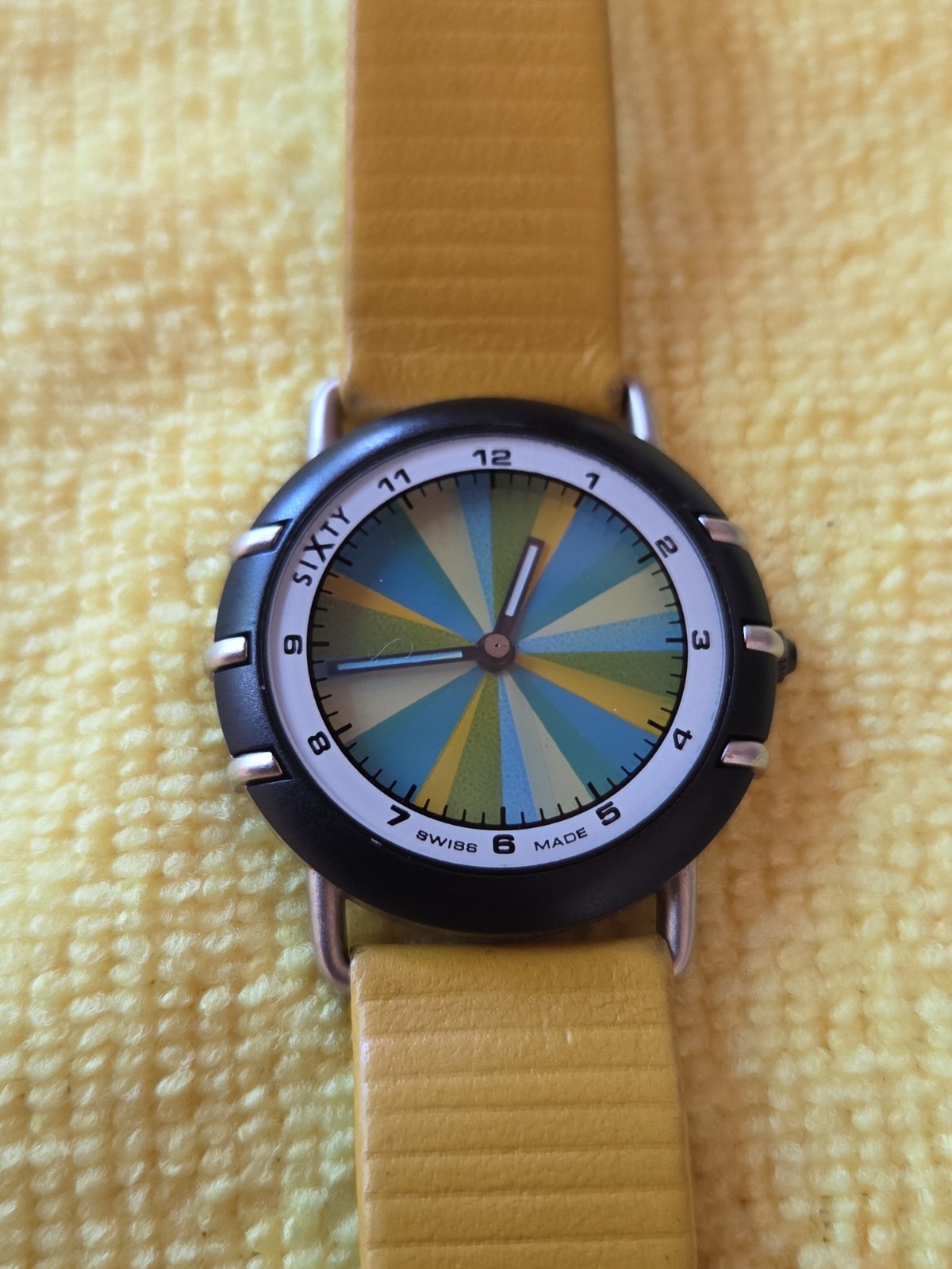 Vintage Sixty Le Jour Mens Watch Rainbow Dial Sea-Line 1988 New Battery 7″ WRIST