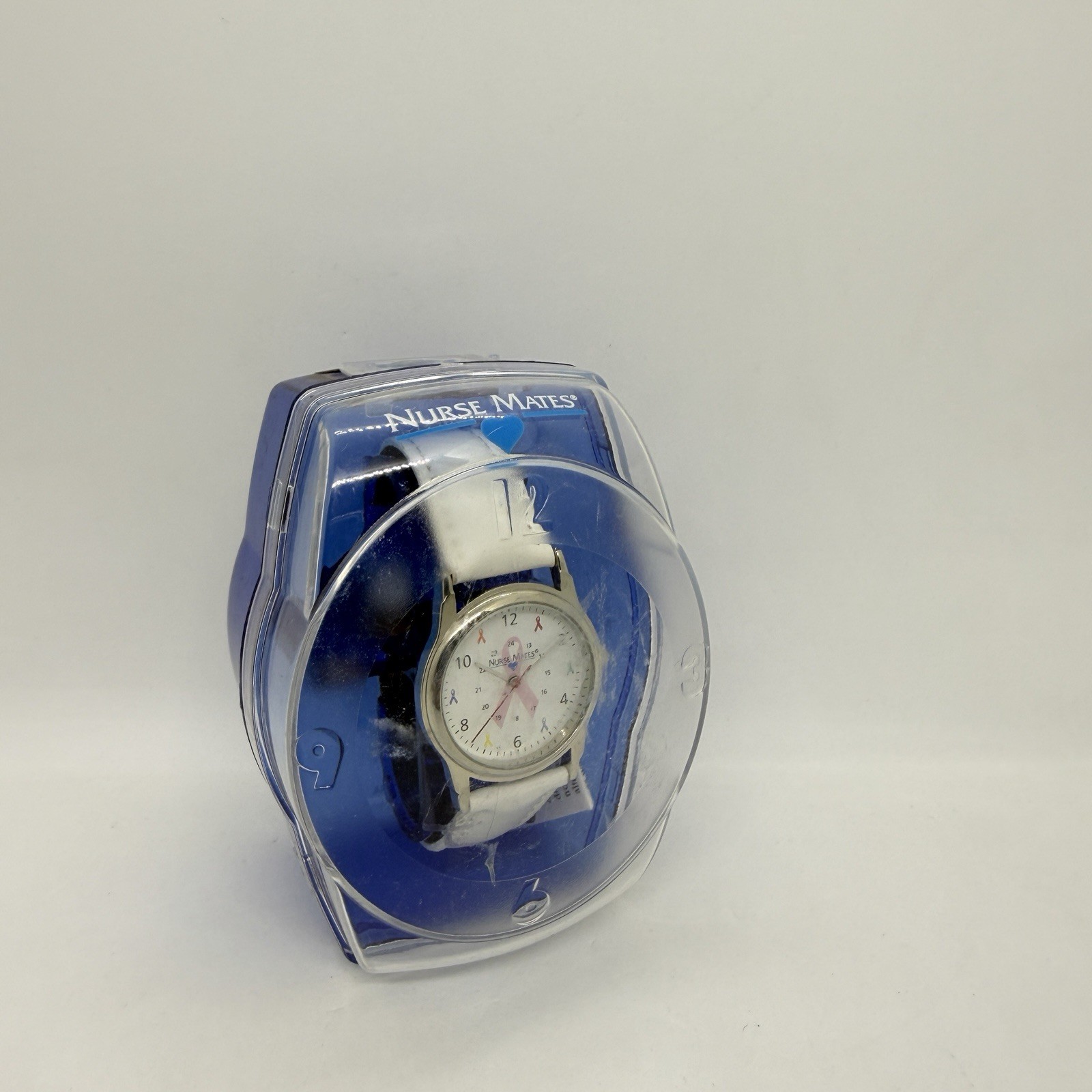 Nurse Mates ribbons Awareness nurse watch Leather strap – White