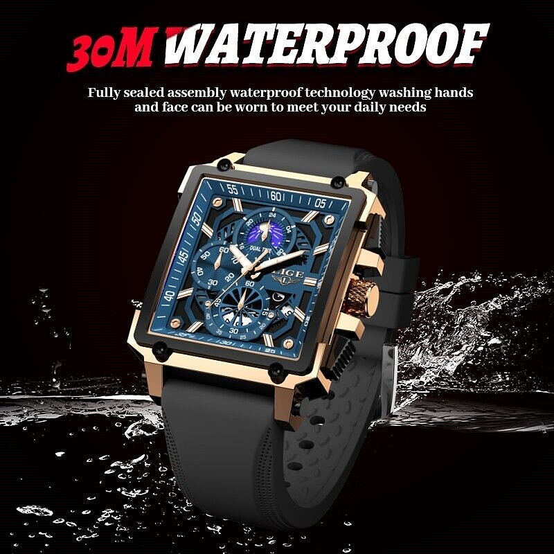 LIGE Men Watch Quartz Luminous Date Moon image 3ATM Waterproof Sport Wristwatch