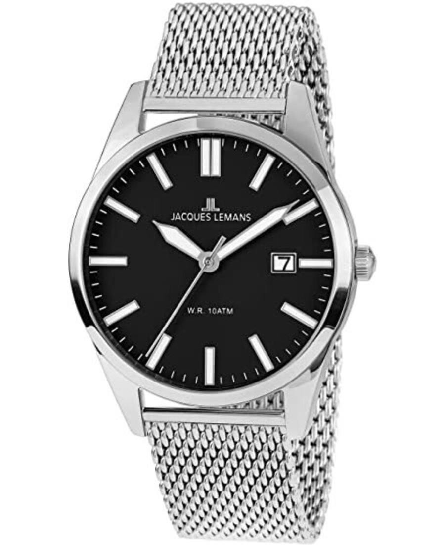 JACQUES LEMANS Men Analog Quartz Casual Watch Classic Dress Black Dial Waterproo