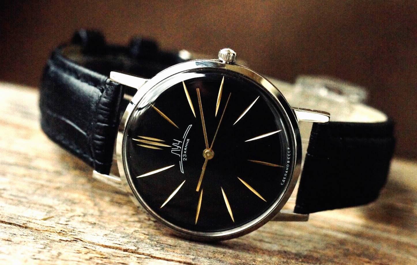 LUCH Men’s Mechanical Watch Luxury Ultra SLIM Leather Strap POLJOT De Luxe