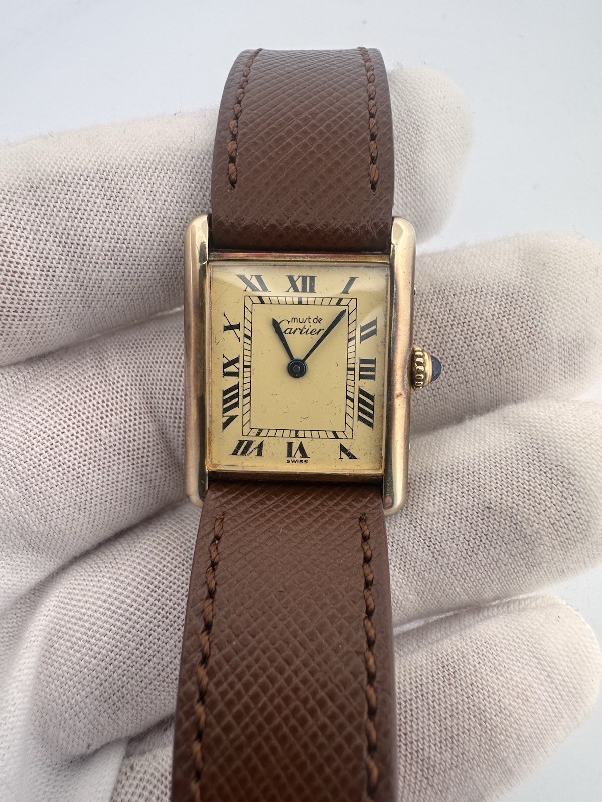 Vintage Must de Cartier 590005 Tank Watch. 925 Vermeil ARGENT Quartz Tank.