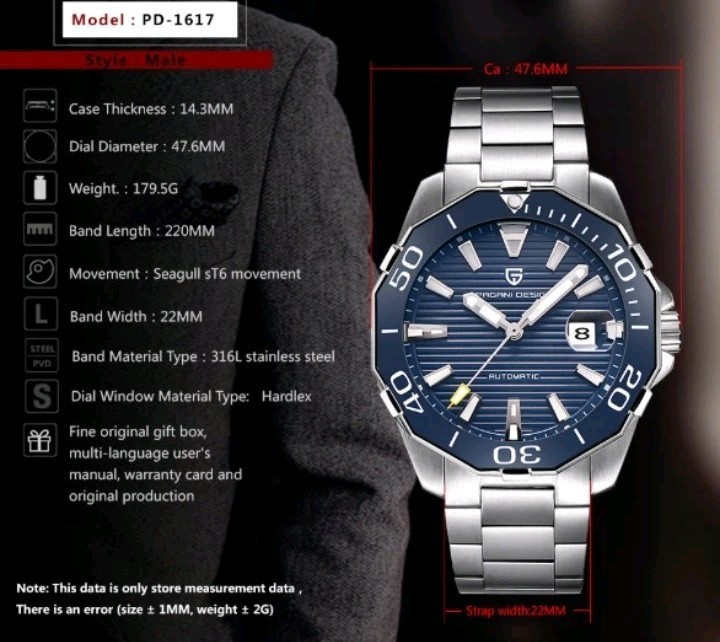 Pagani Design Automatic Mechanical Watch For Men’s Stainless Steel Luxury Date