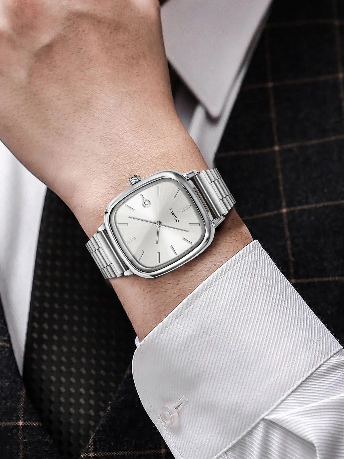 Modern minimalist square watch Business mens metal watch stainless