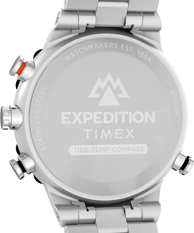 Timex Men’s Intelligent Quartz® Tide Temp Compass 45 mm Steel Watch WR100M.