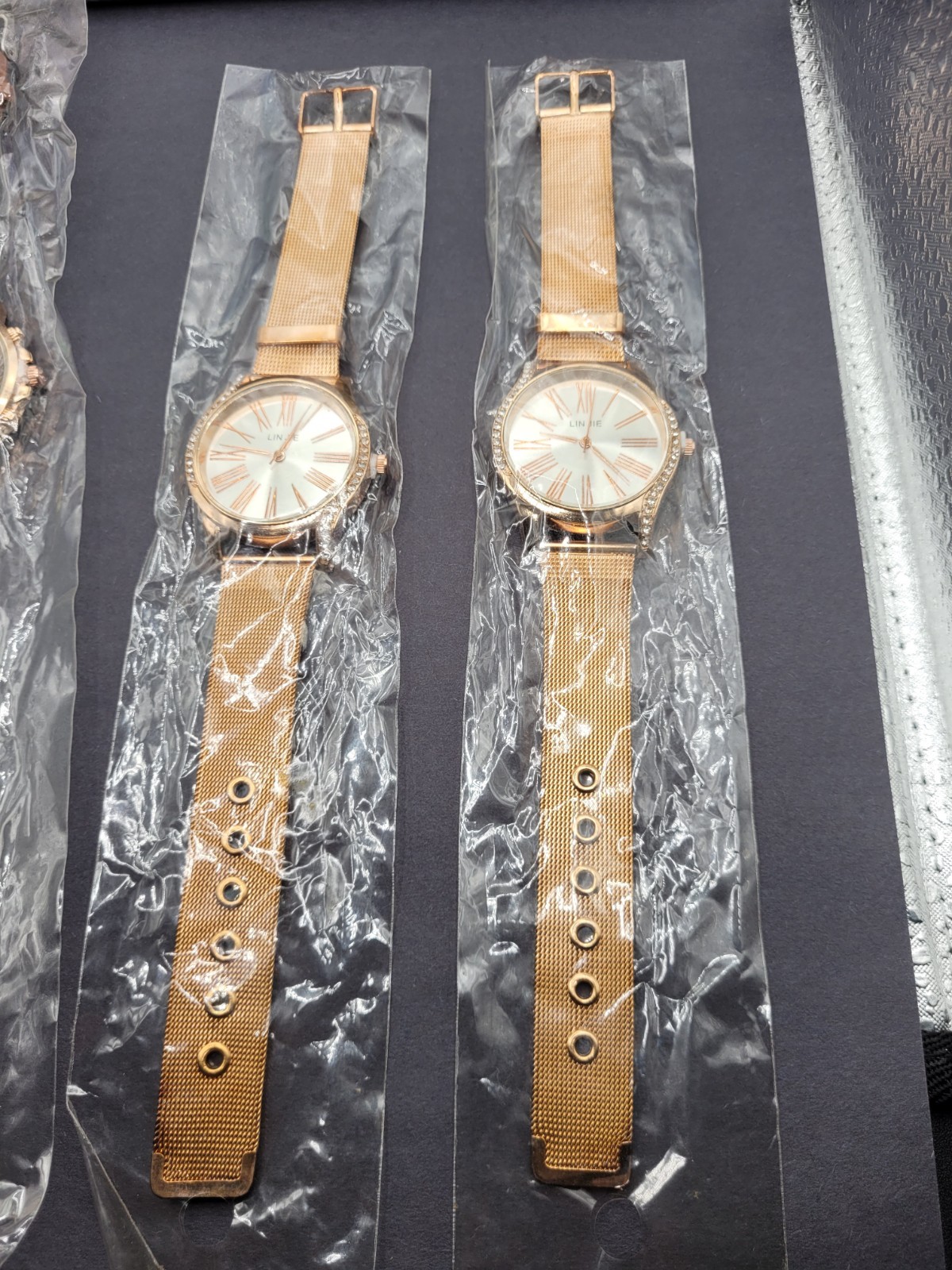 Women’s Gold Tone Mesh & Brown Faux Leather Strap Watch Set Of 3