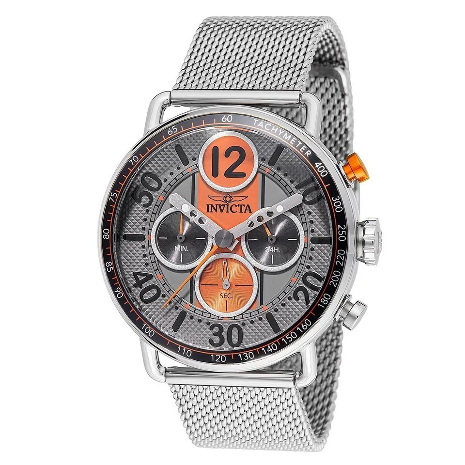 Invicta Speedway GearShift Men’s 44mm Watch Silver Steel Mesh Orange Gray 49371