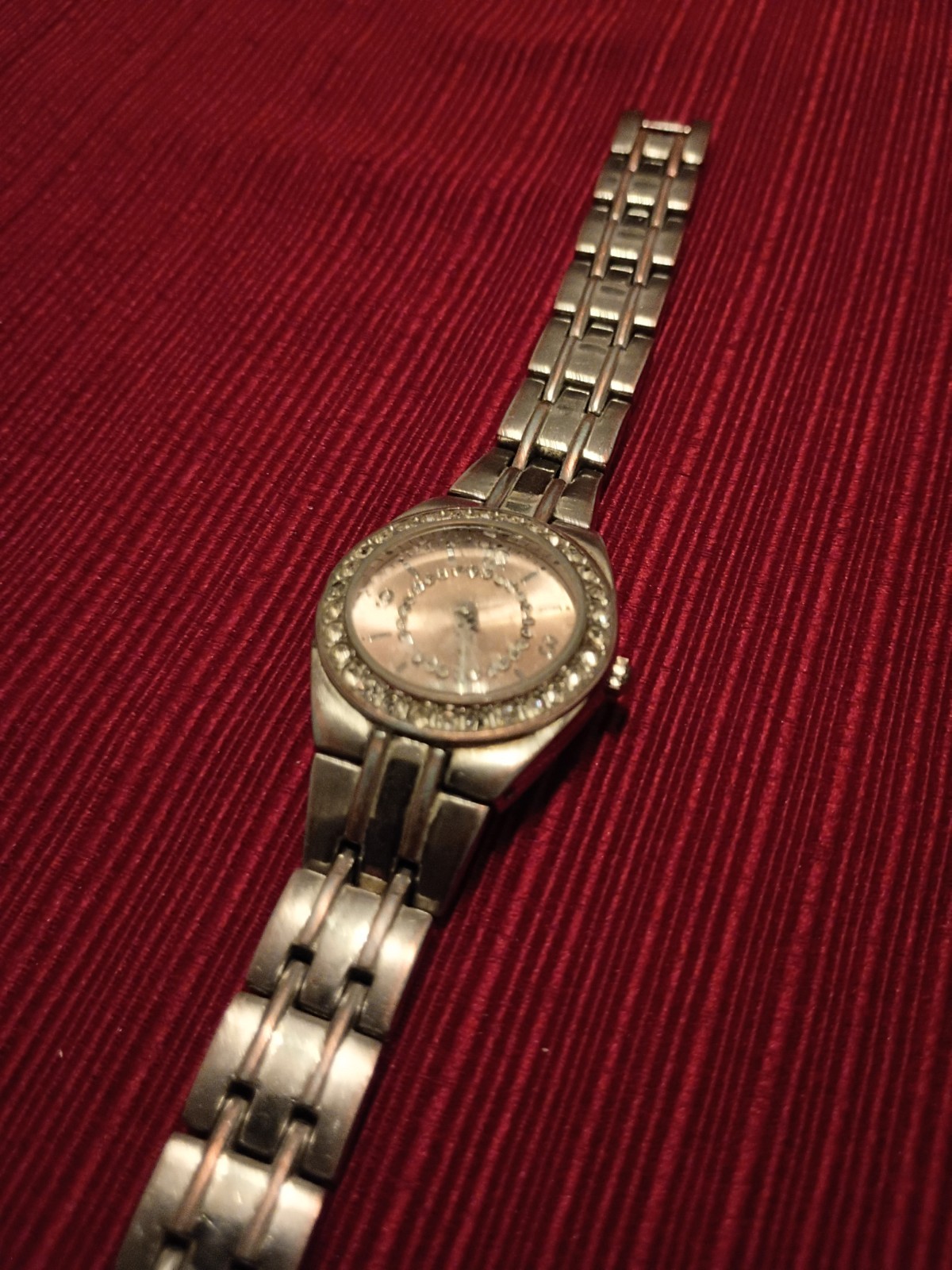 Chunky Round Pave Gold Tone “FMN” Ladies Metal Band Watch With 3 Dials