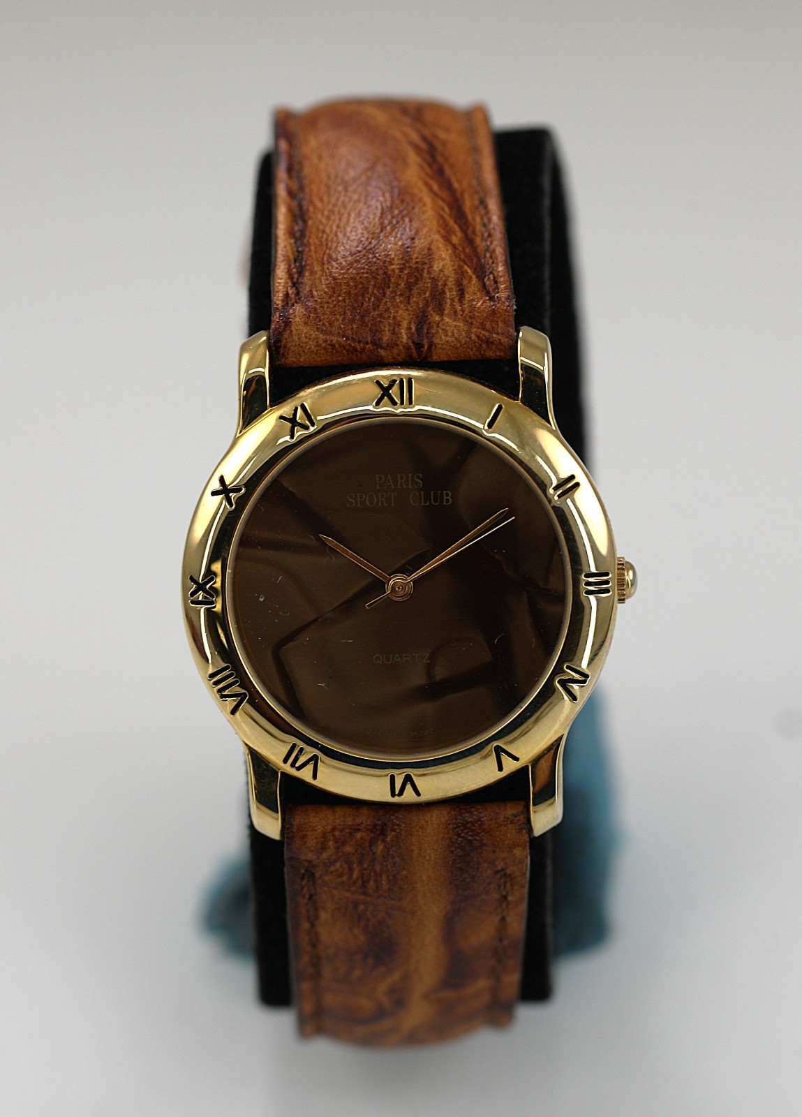 Paris Sport Club Watch Unisex Stainless Gold Leather Brown Pearl WR Batt Quartz