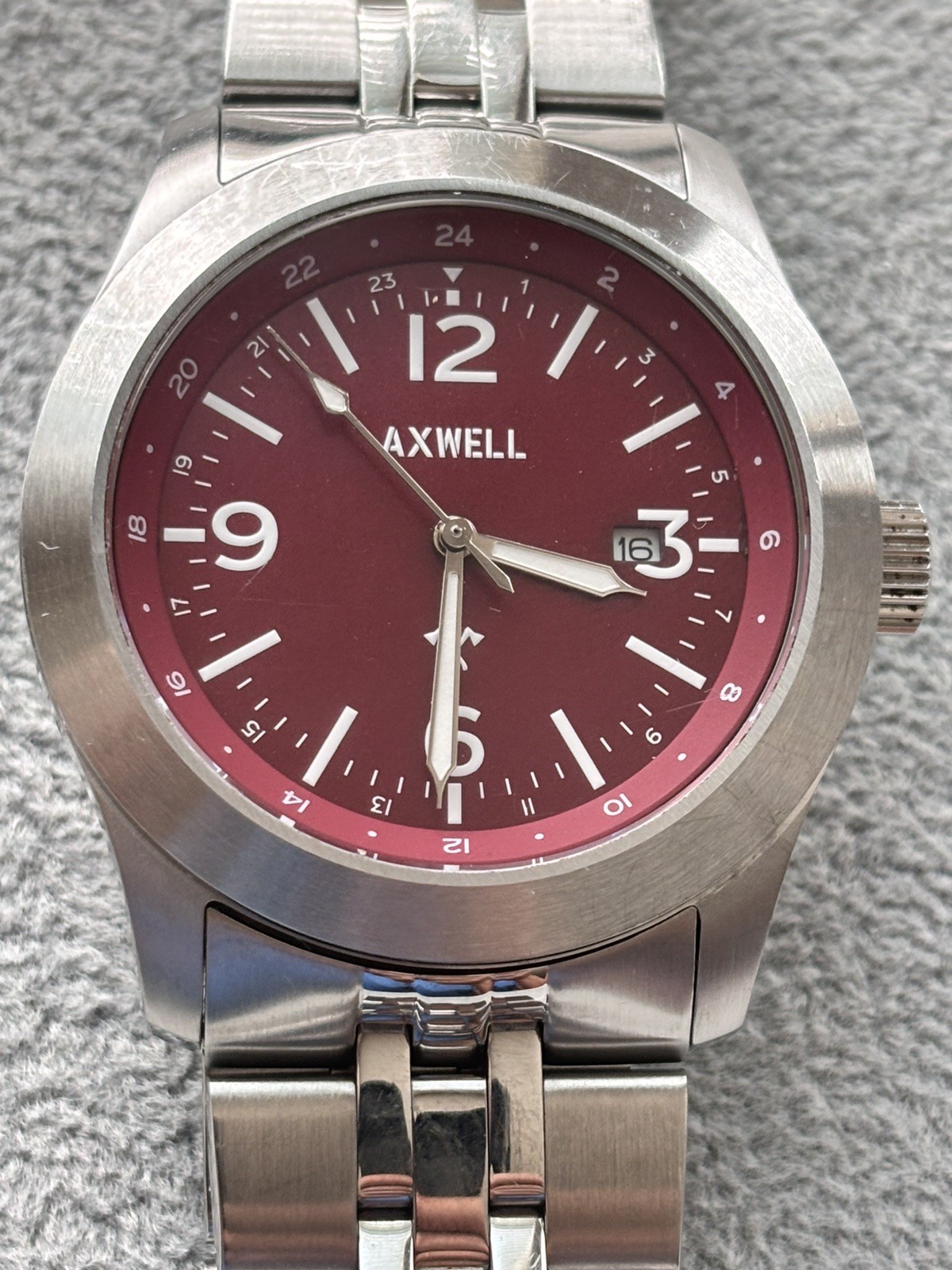 Axwell Marauder Bracelet Watch w/Date, Men’s Quartz Red/Burgundy dial