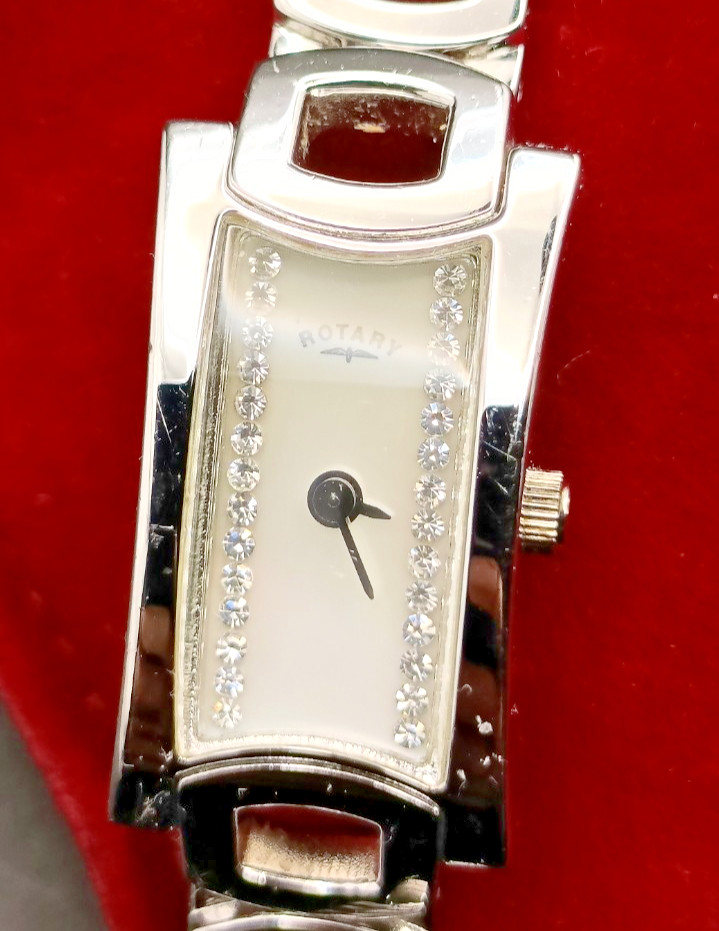 ROTARY Ladies Dainty Stainless Steel Rectangular Face Dress Watch VGC/Working
