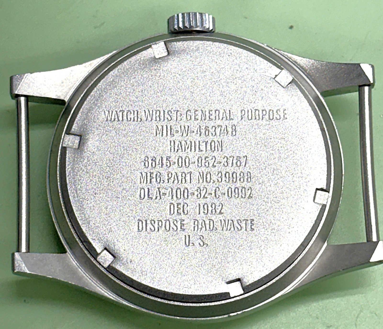 Vintage Hamilton Stainless Steel Mil-W-46374B US Military Mens Watch Dec 1982